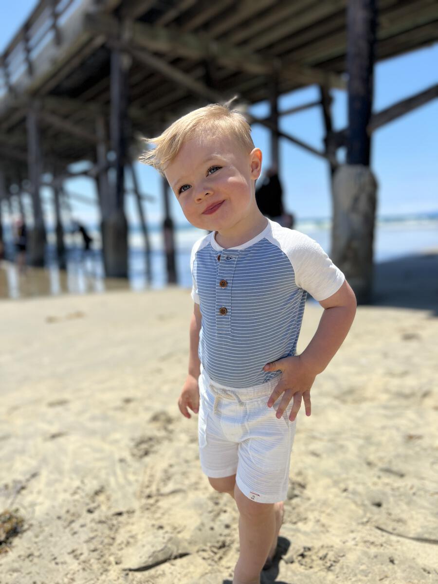 League Blue and White Henley Onesie