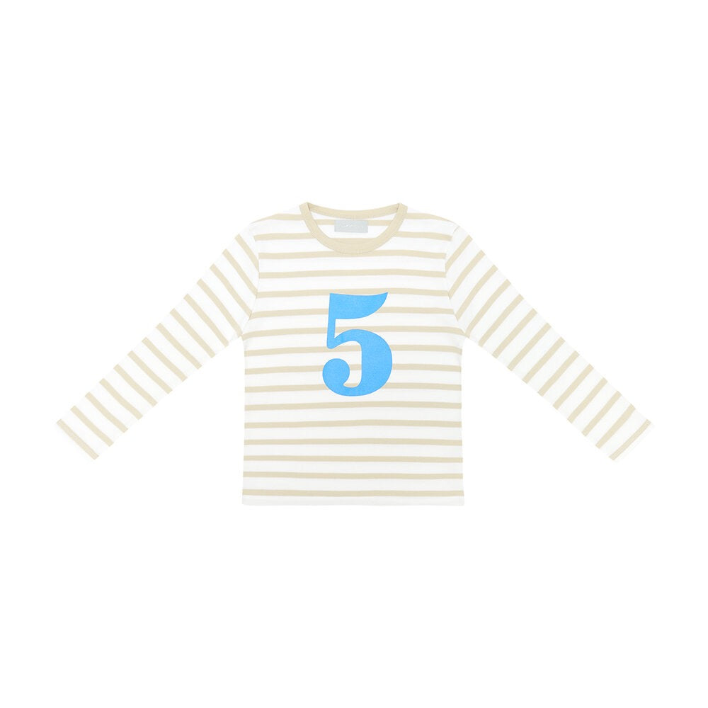 Sand/White Stripe Number (Blue) Tee