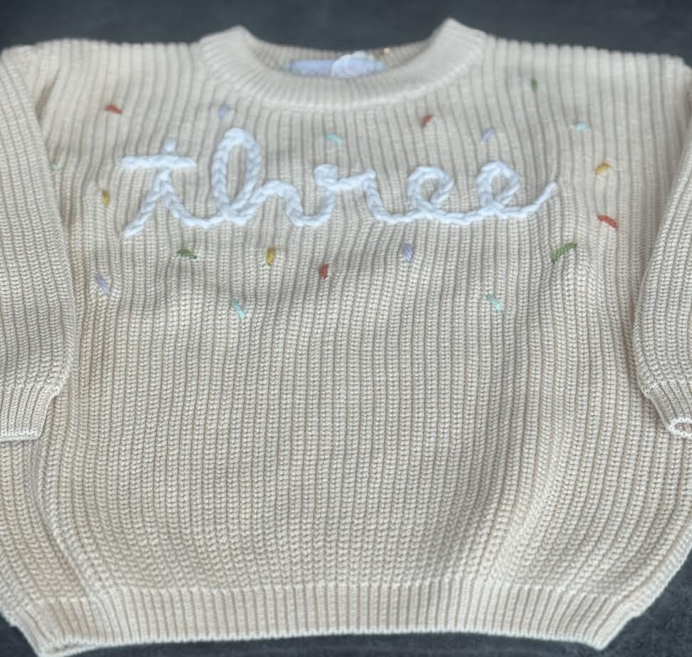 "THREE" Birthday Sweater