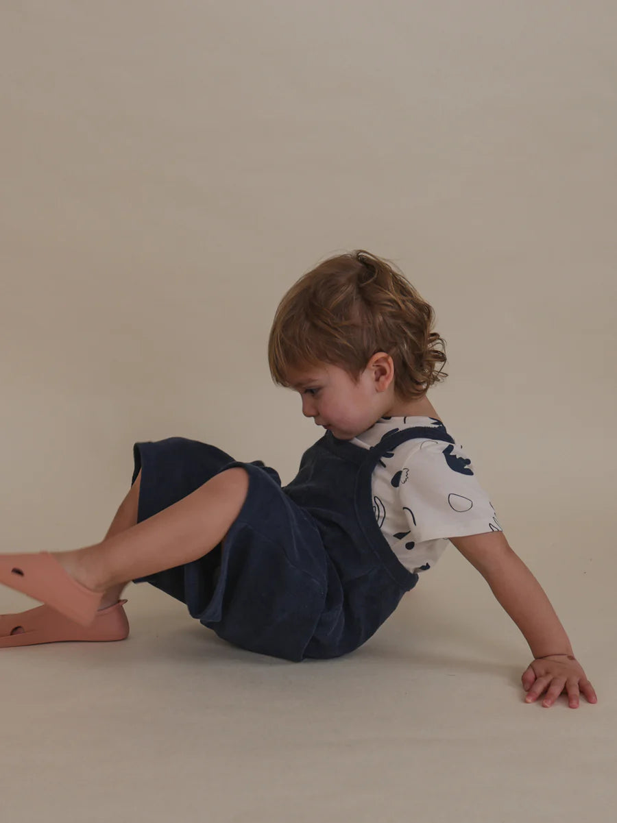 Navy Terry Cropped Dungarees