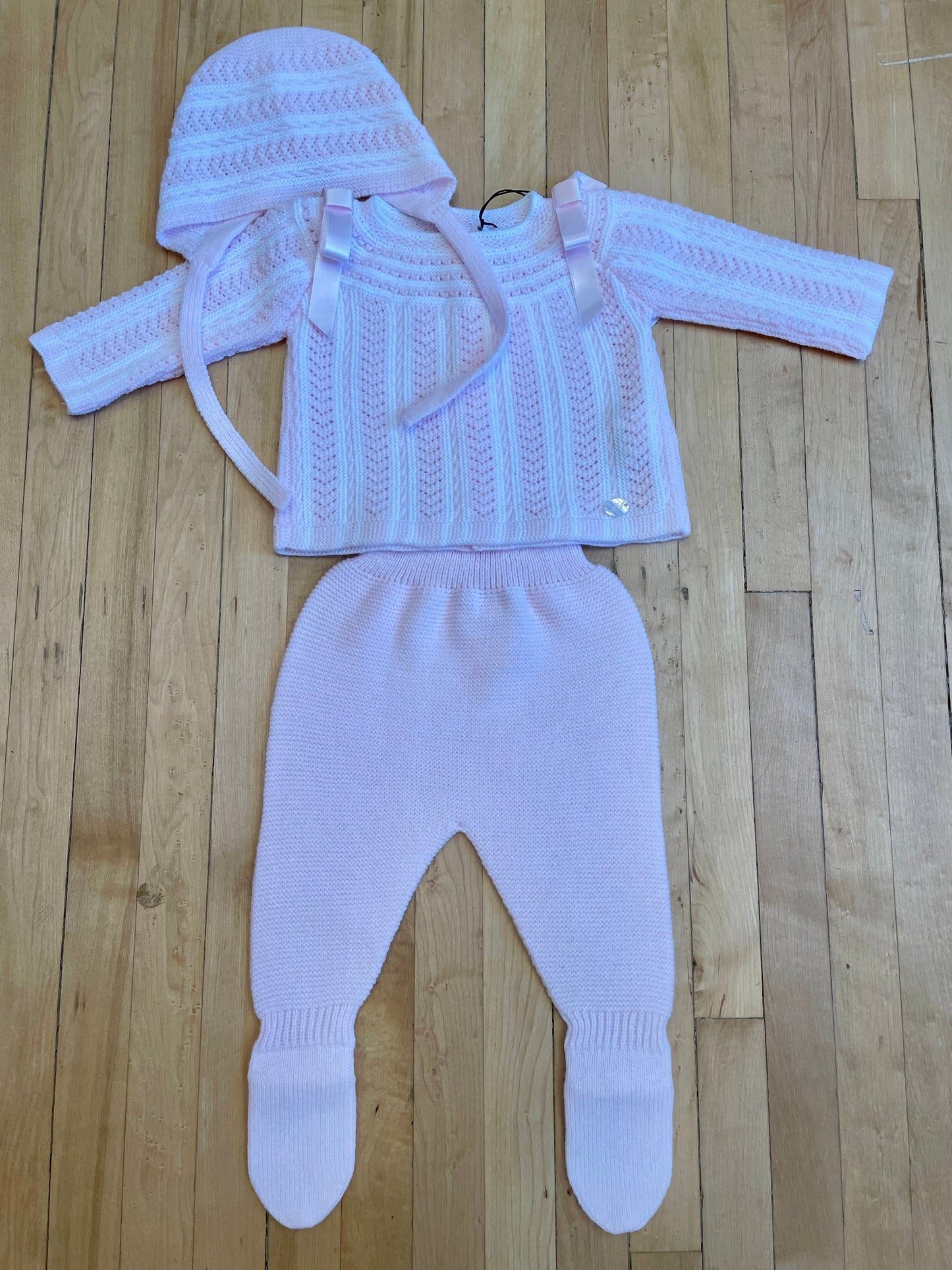 Pink Sweater Knit Set with Bonnet