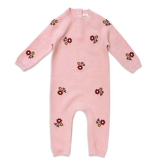Floral Pink Knit Baby Jumpsuit