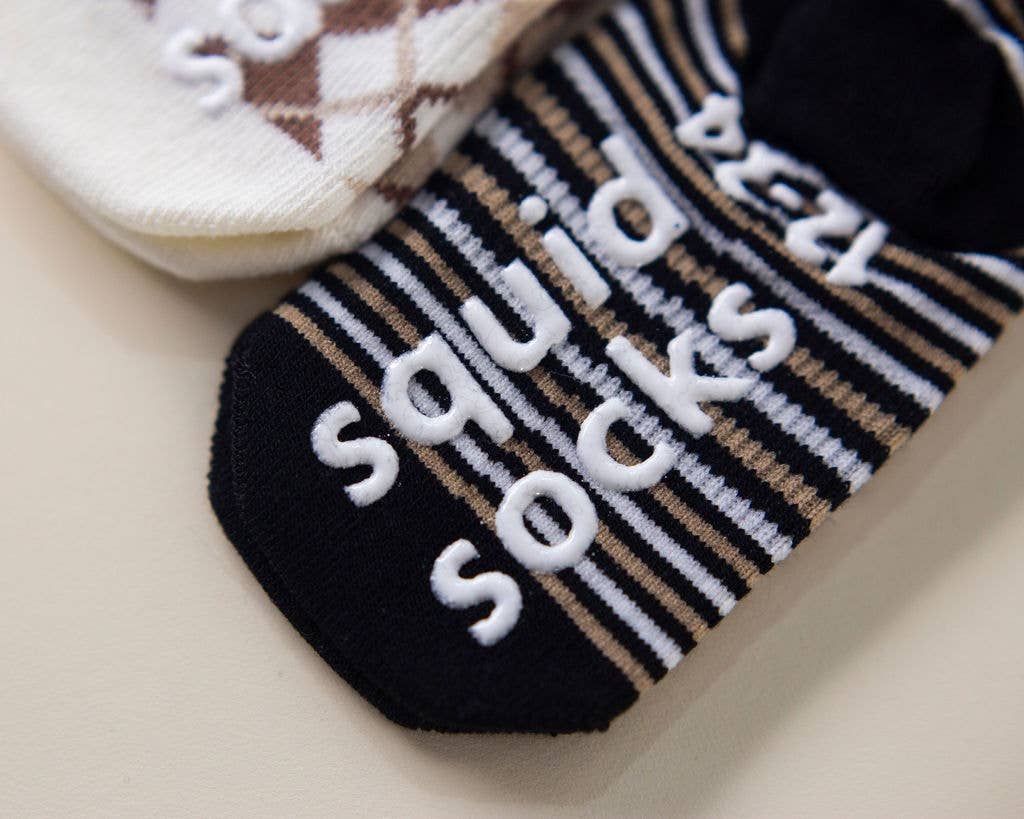 Brown Argyle, Green Stripes Baby Socks