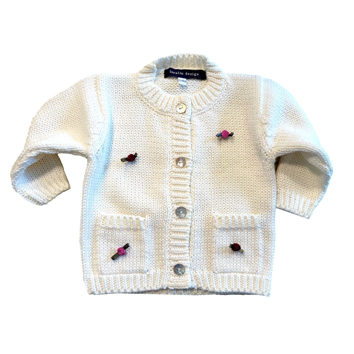 Natural Cotton Cardigan with Rosebuds