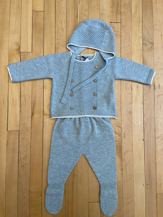 Blue Sweater Knit Set with Bonnet