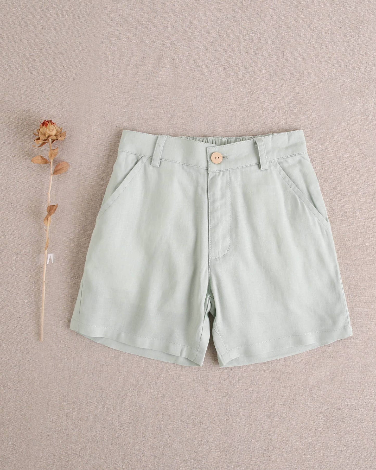 Green Linen Boys' Shorts
