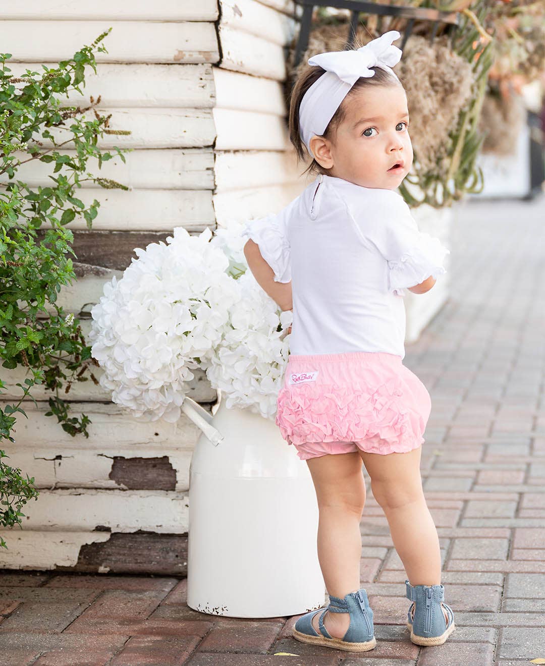 Baby Girls Baby Pink Woven RuffleButt Bloomer