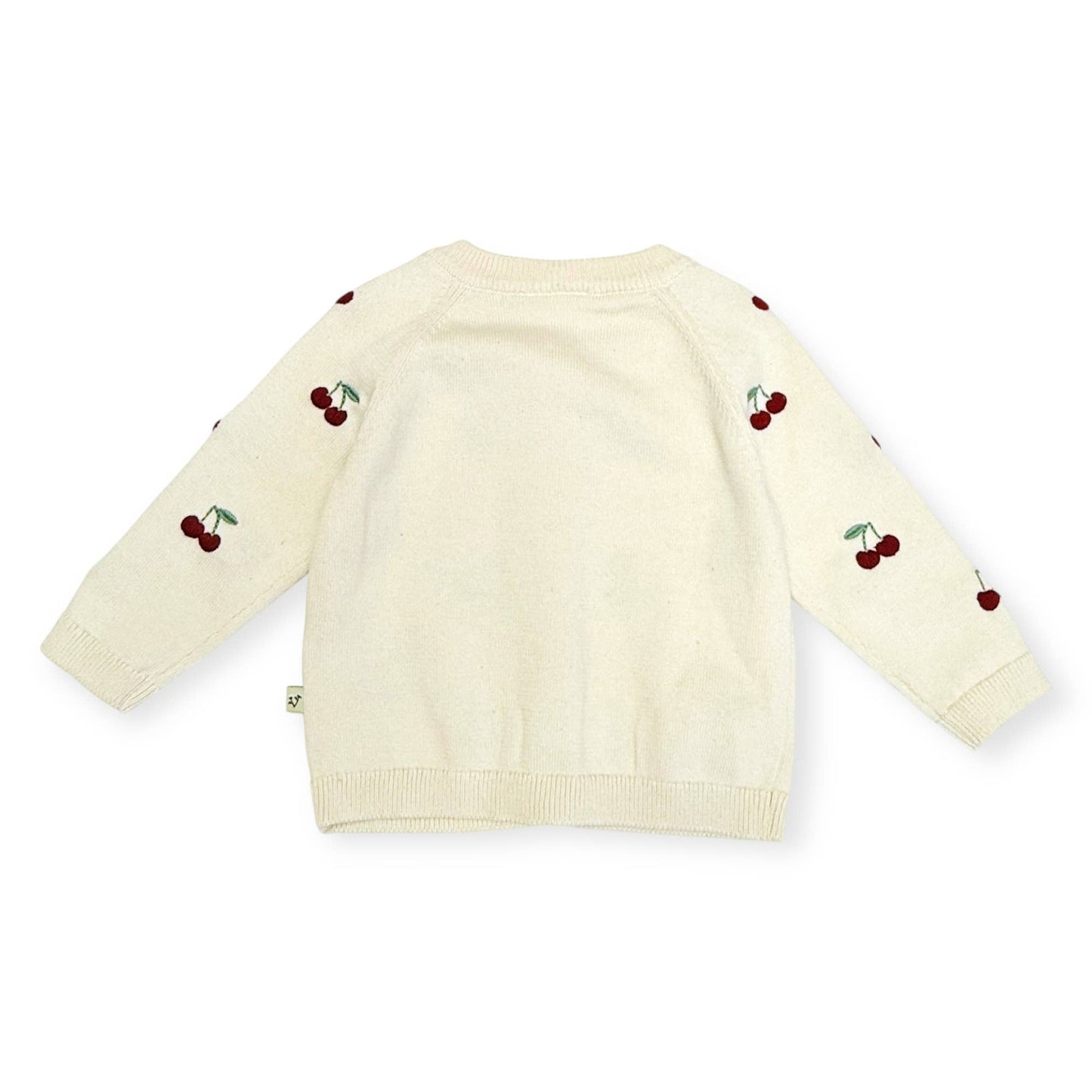 Cherry Embroidered Organic Knit Baby Cardigan