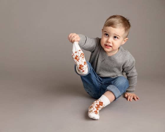 Brown Argyle, Green Stripes Baby Socks