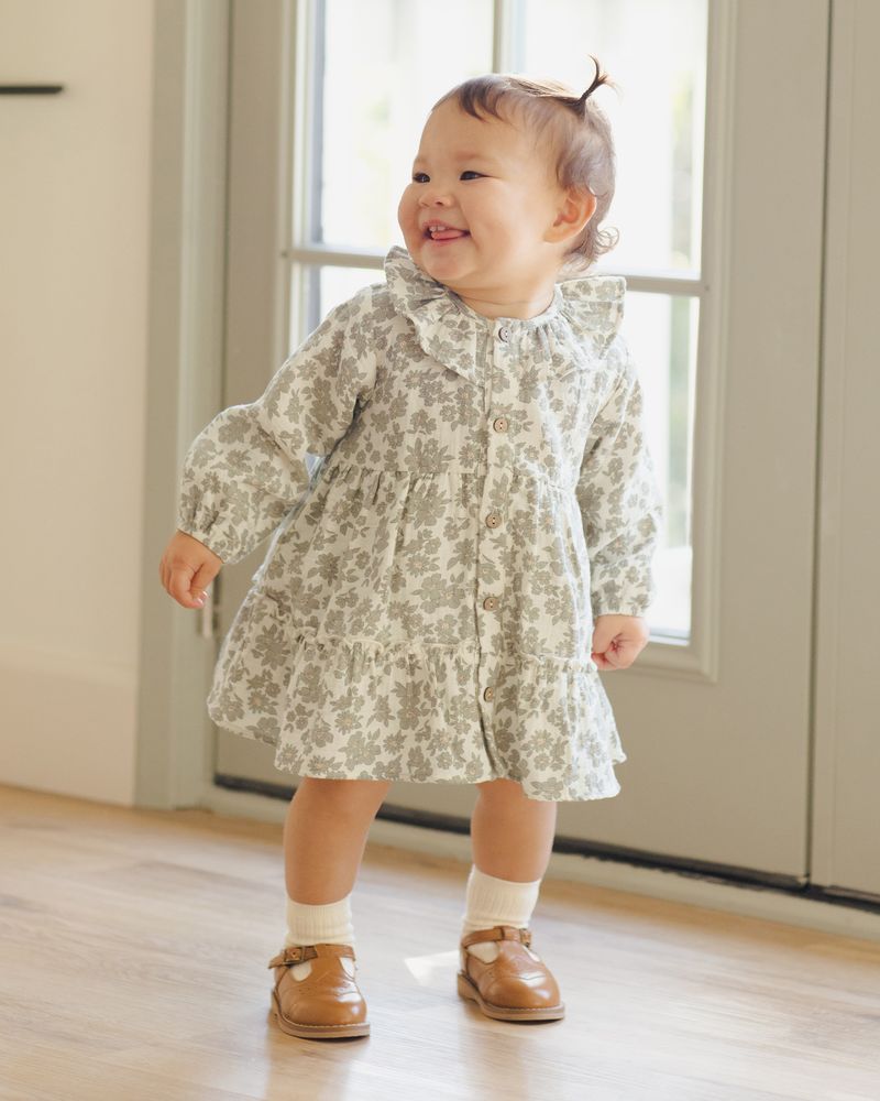Ruffle Collar Green Floral Dress
