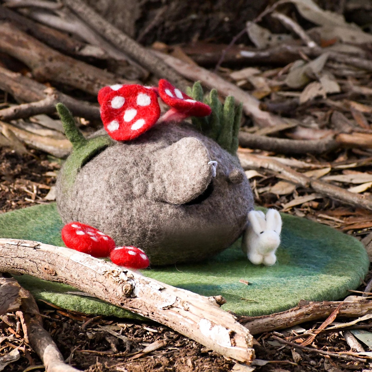 Felt Toadstool House with Rabbit