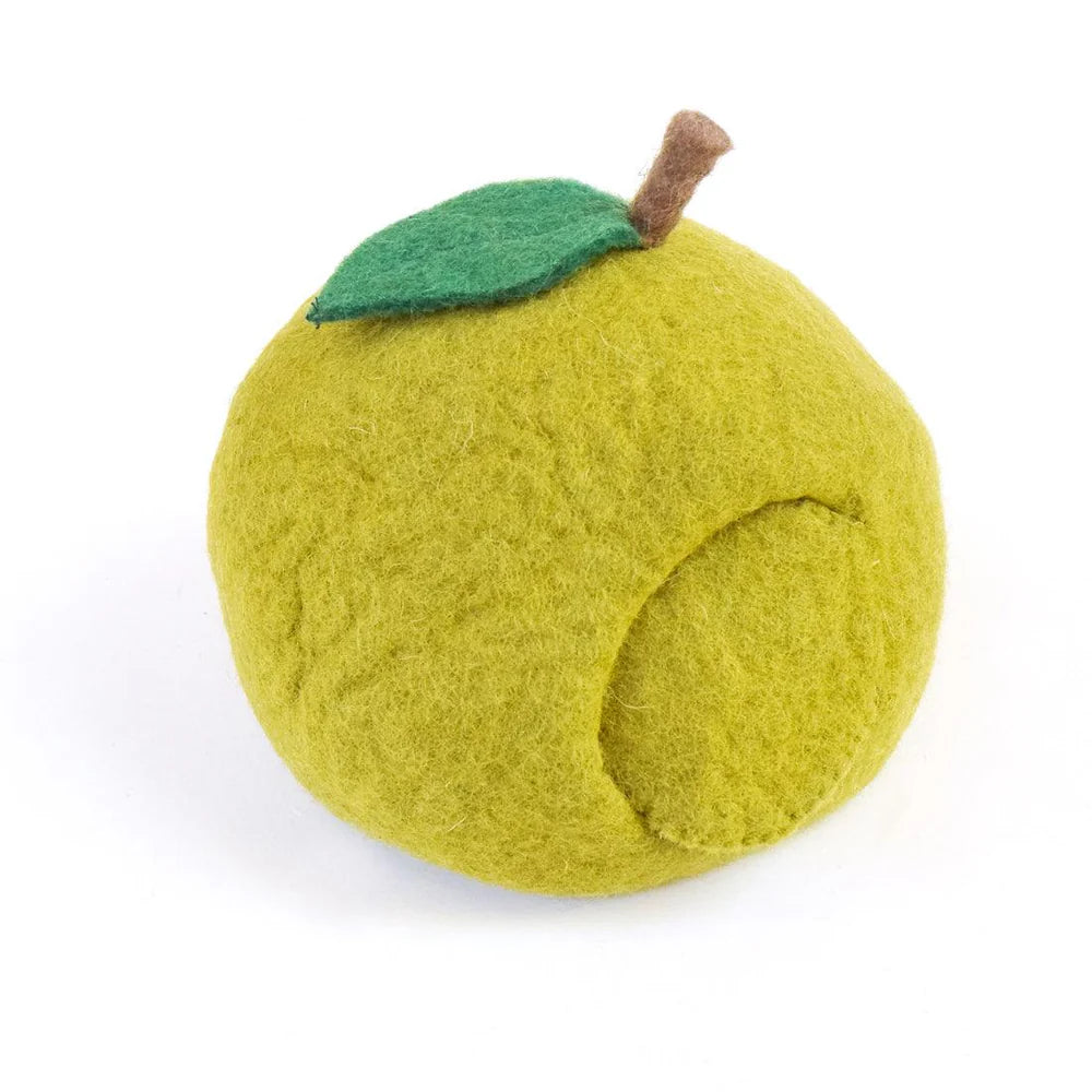 Felt Green Apple House with Hedgehog