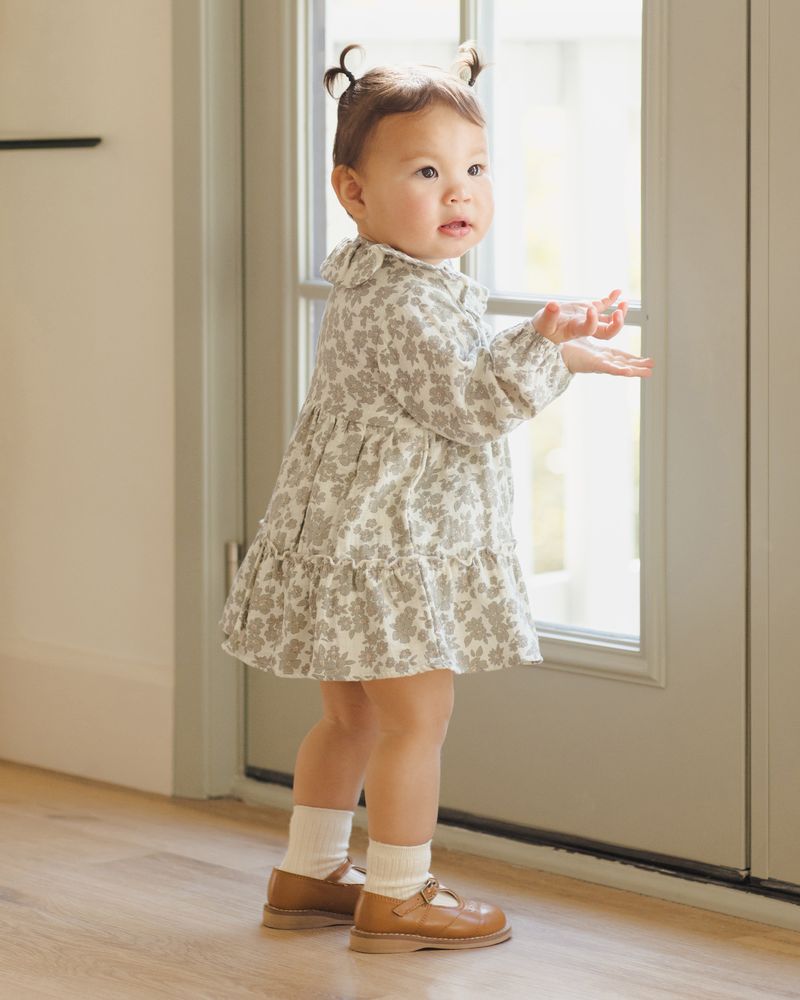 Ruffle Collar Green Floral Dress