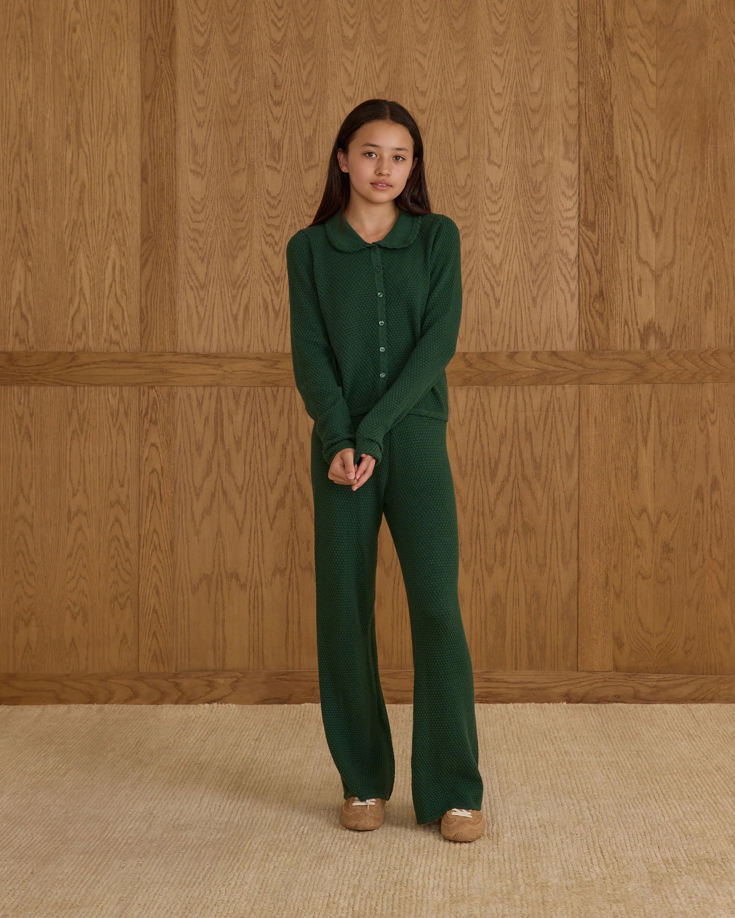 Teen Wide Leg Green Knit Pants