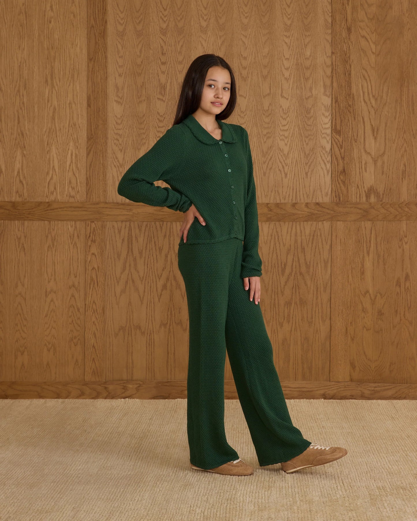 Teen Wide Leg Green Knit Pants