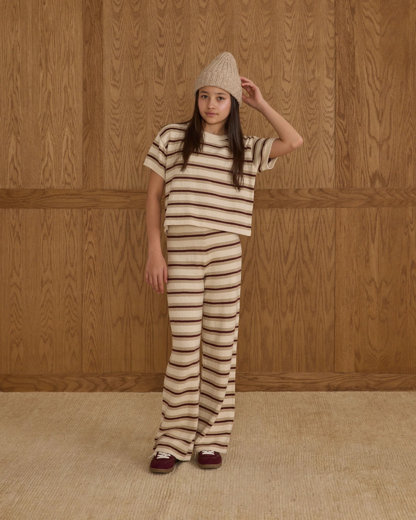 Teen Wide Leg Burgundy Stripe Pants