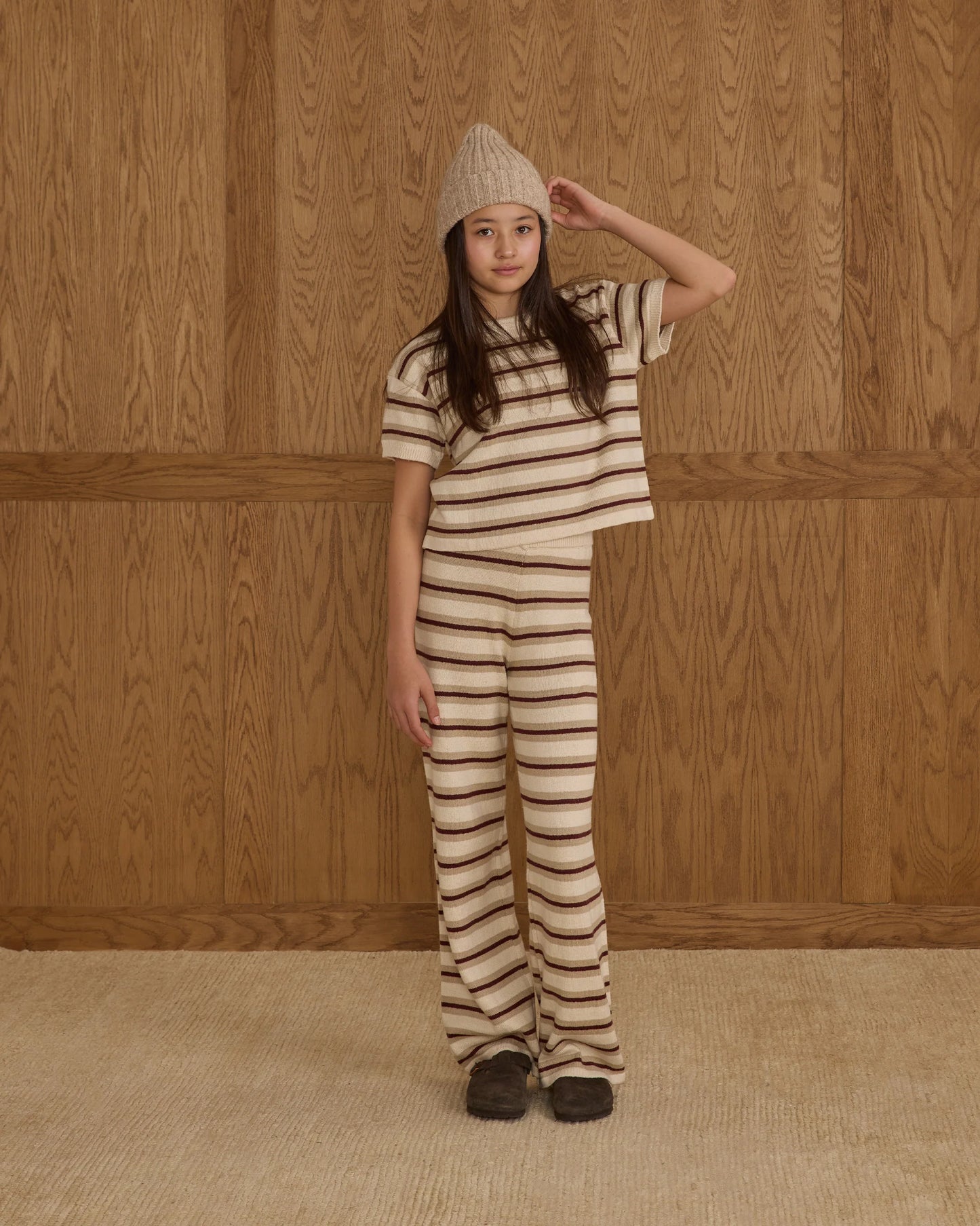 Teen Wide Leg Burgundy Stripe Pants