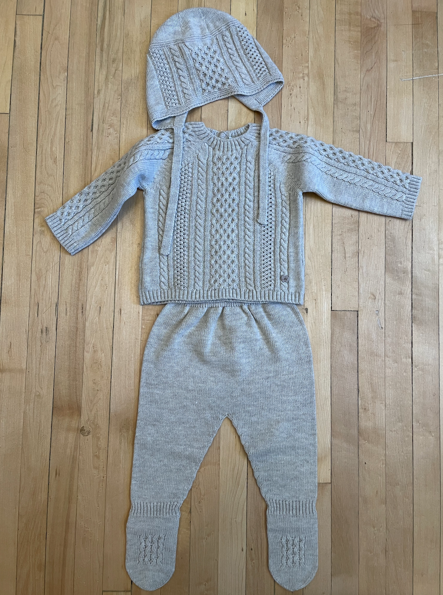 Natural Sweater Knit Set with Bonnet