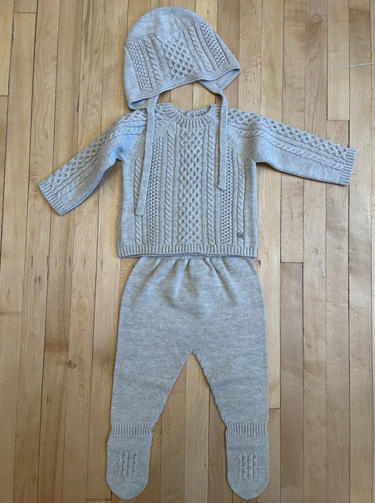 Natural Sweater Knit Set with Bonnet