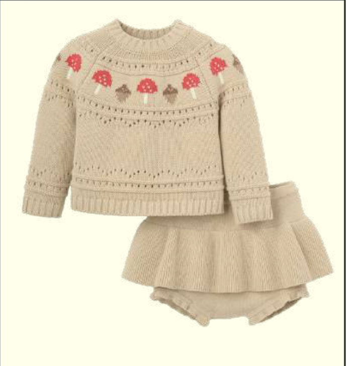 Mushroom Fairisle Knit Skirt Set
