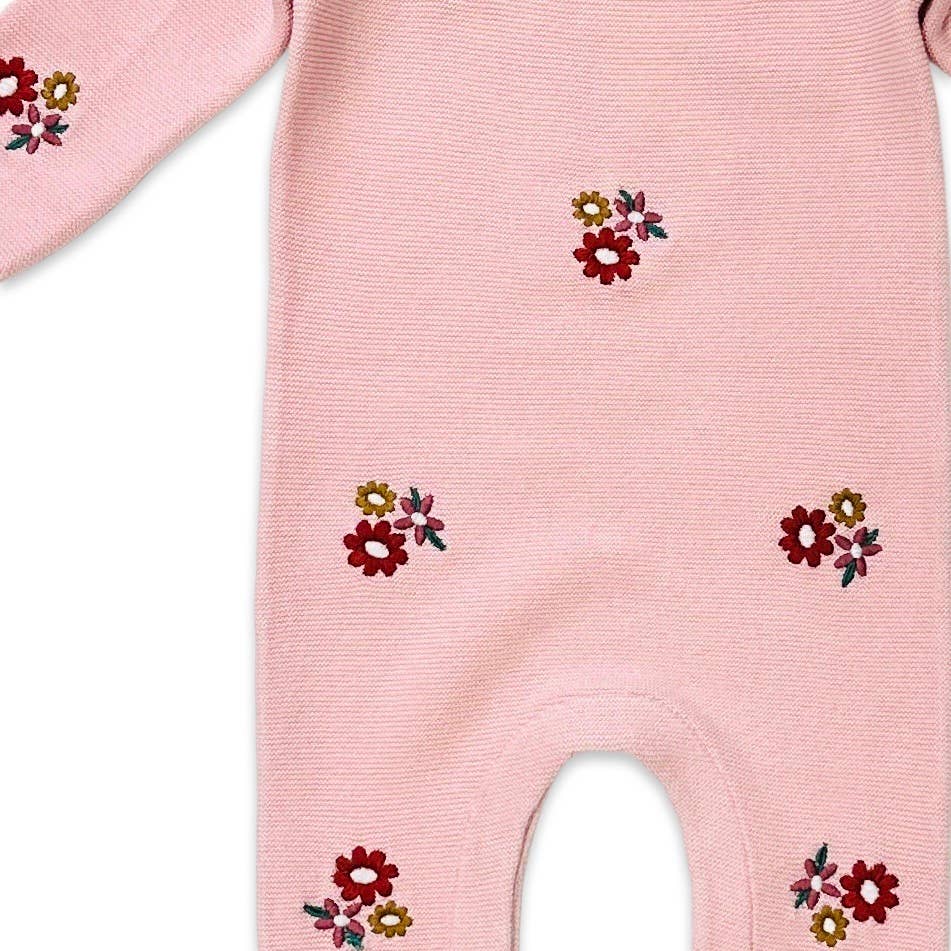 Floral Pink Knit Baby Jumpsuit
