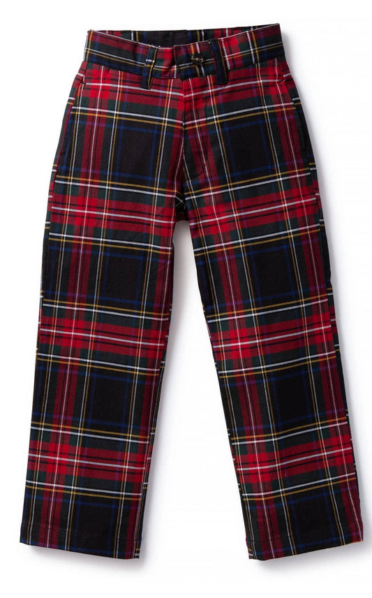 Boys Stretch Twill Black Stewart Plaid Port Pant