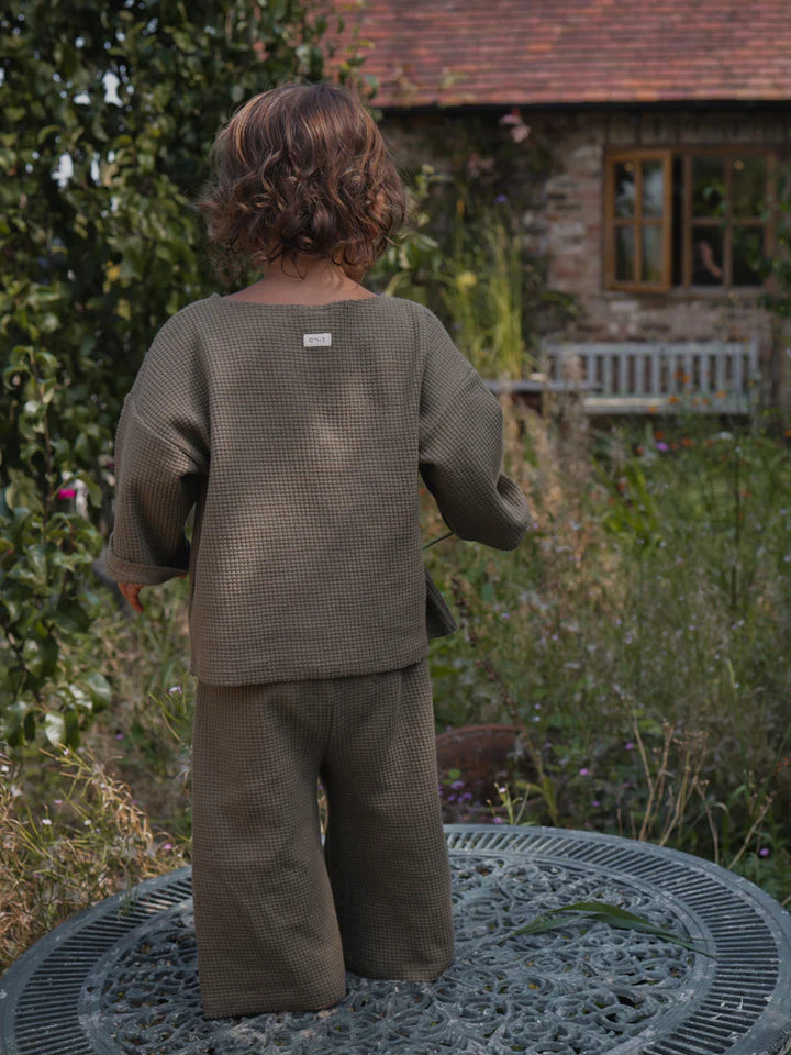 Olive Waffle Boxy Sweatshirt