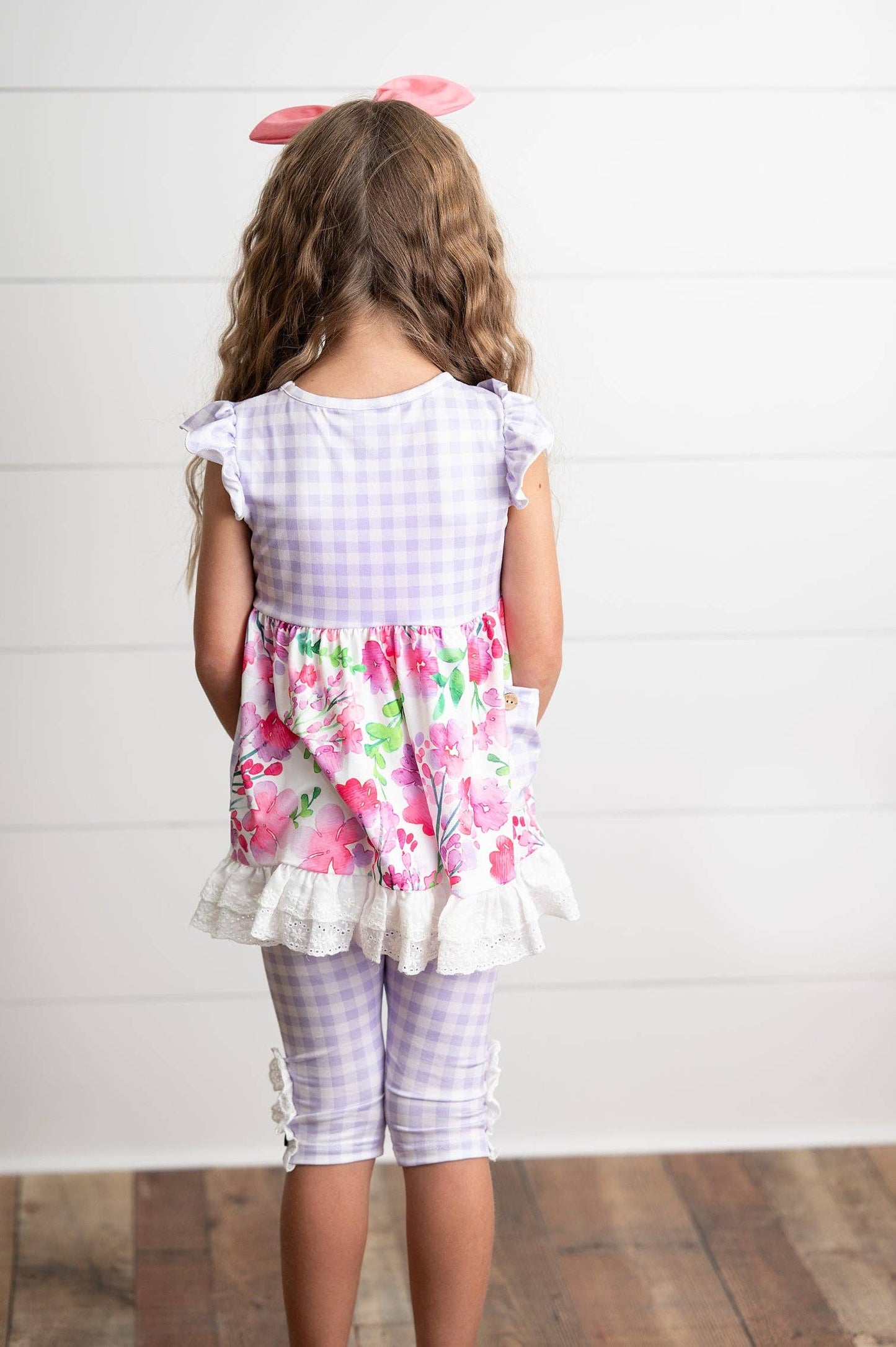 Lavender Gingham & Floral Capri Ruffle Set