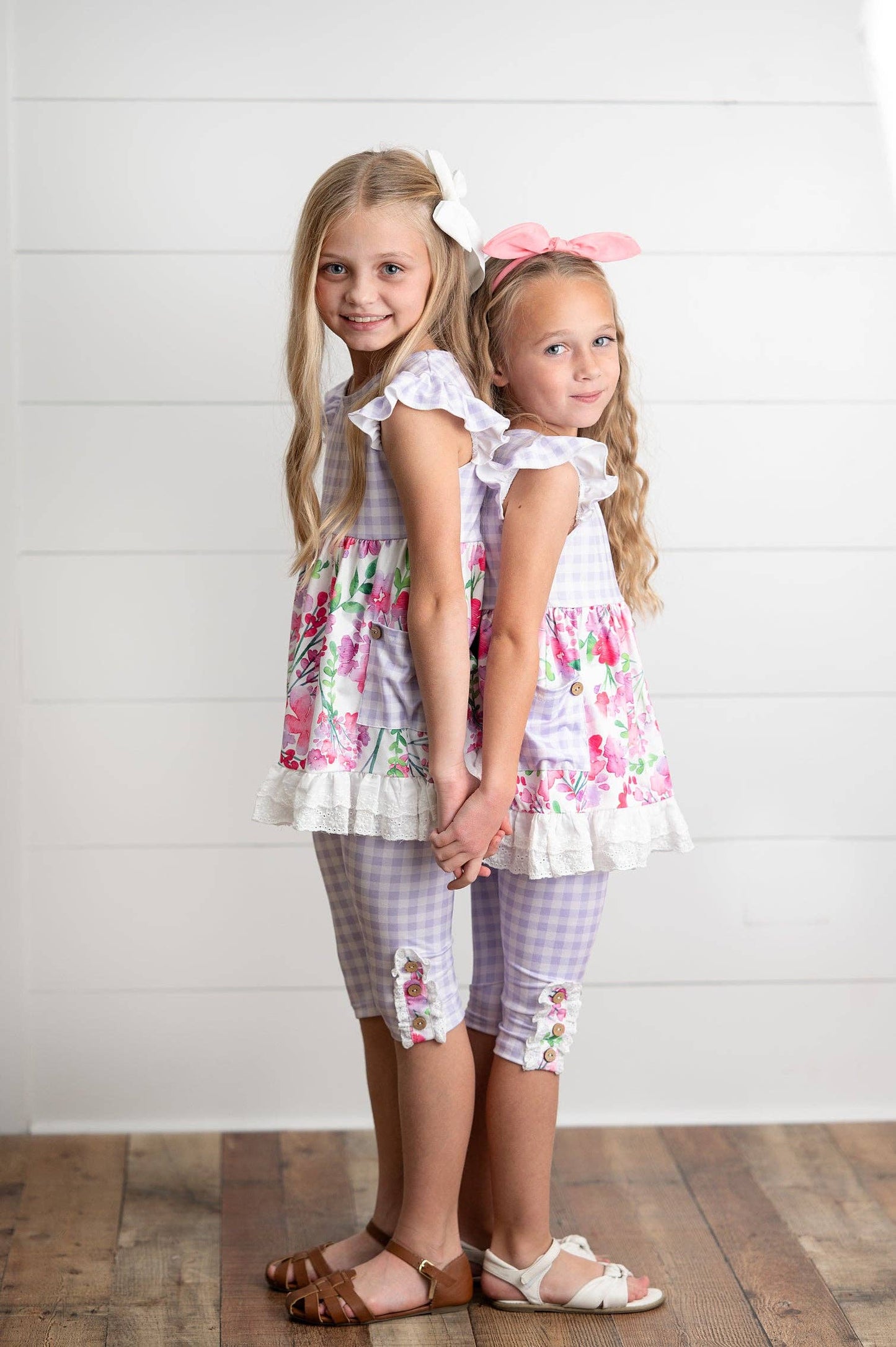 Lavender Gingham & Floral Capri Ruffle Set