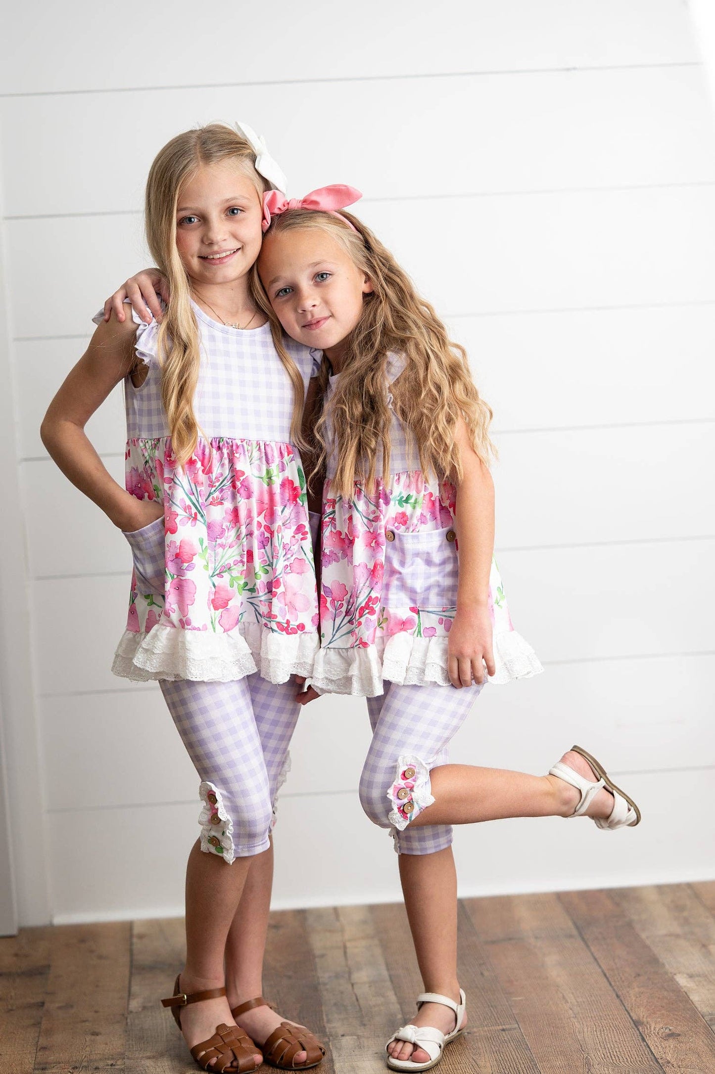 Lavender Gingham & Floral Capri Ruffle Set