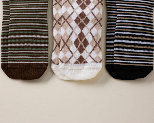 Brown Argyle, Green Stripes Baby Socks