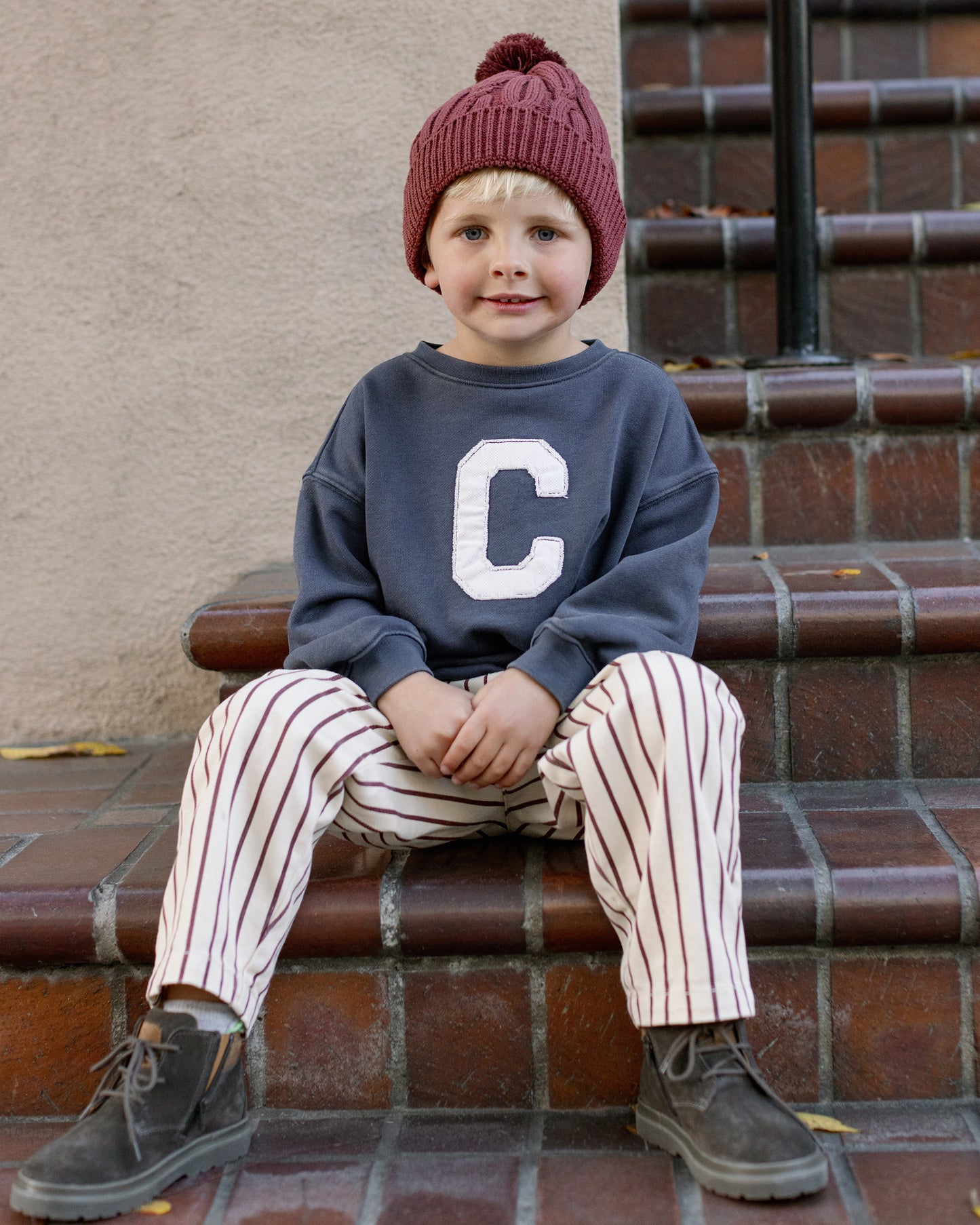 Burgundy Pinstripe Barrel Pants