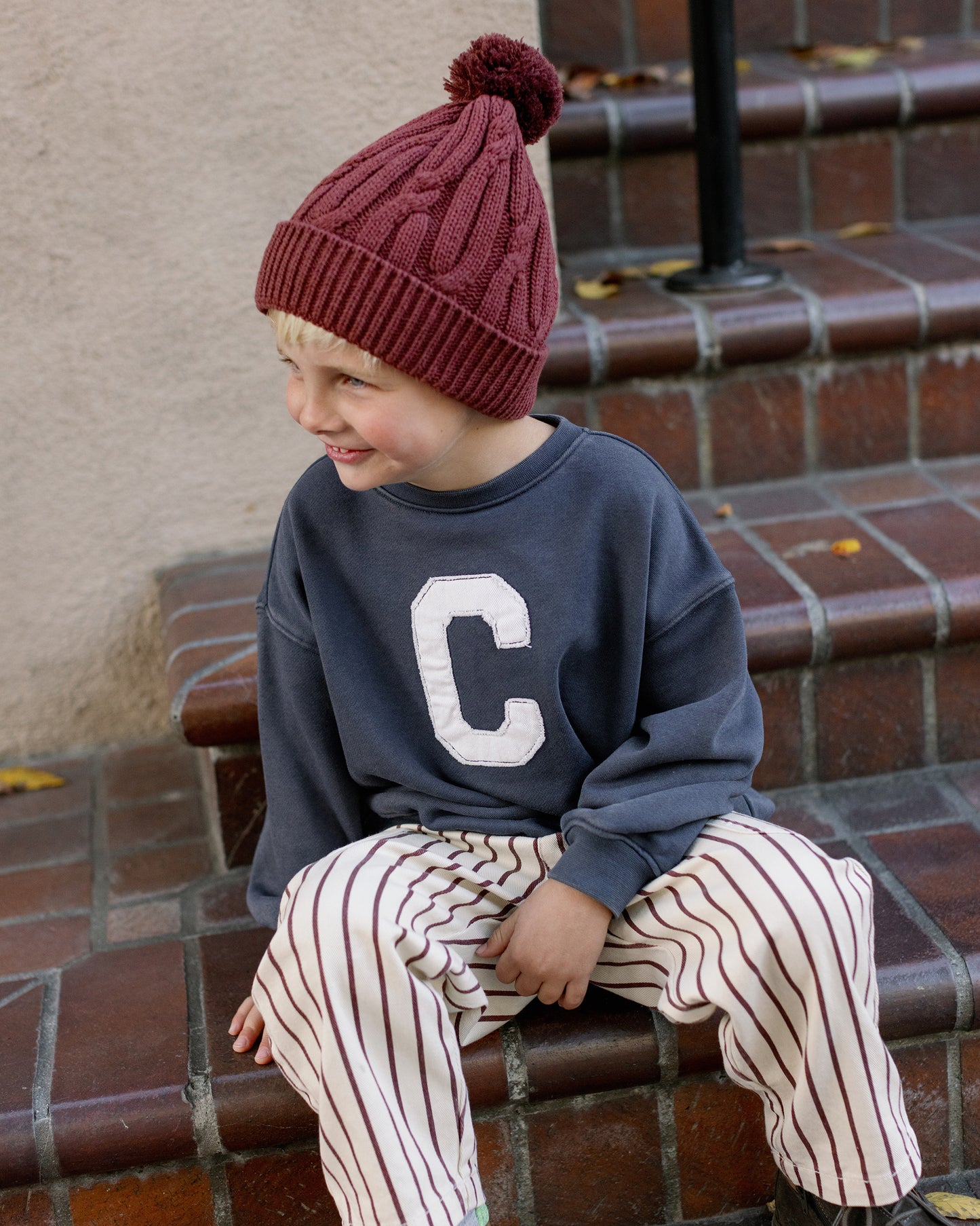 Burgundy Pinstripe Barrel Pants
