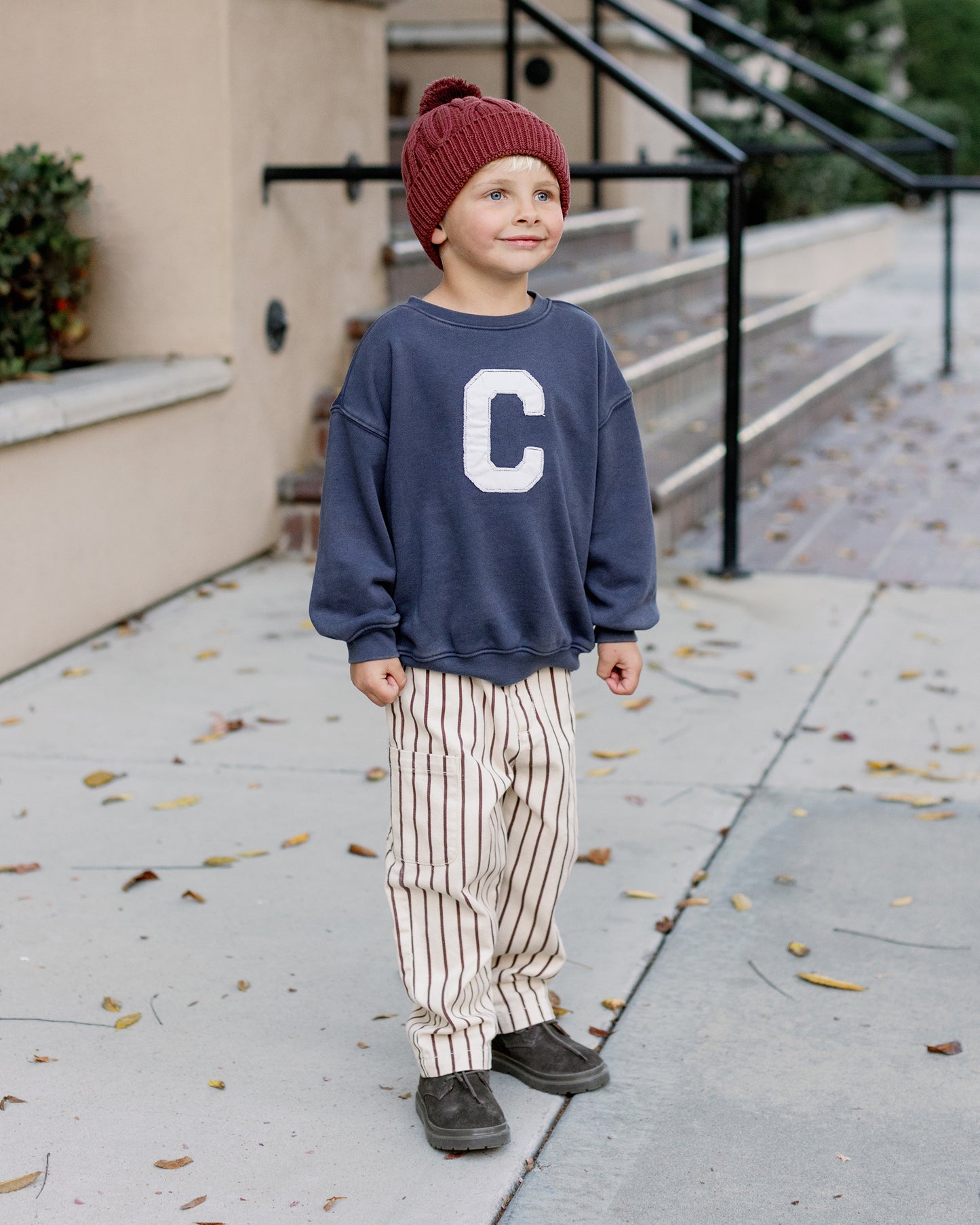 Burgundy Pinstripe Barrel Pants