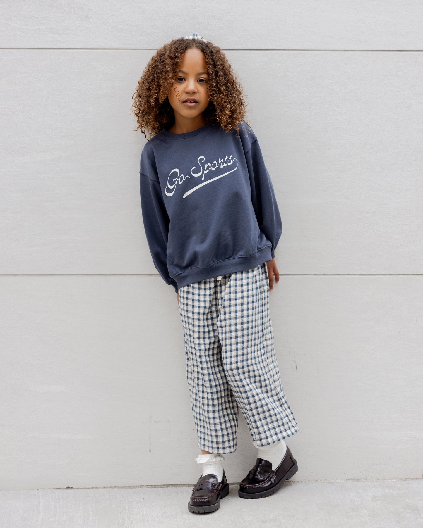Navy Check Wide Leg Pant