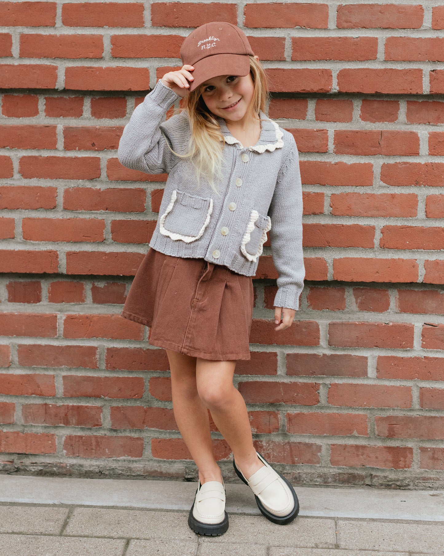 Brown Pleated Denim Skirt