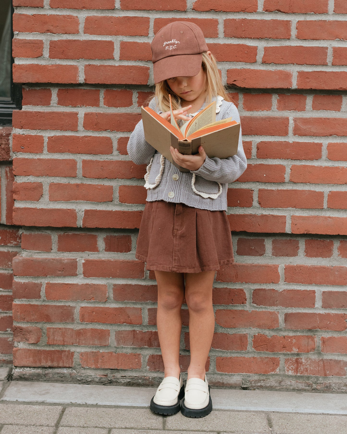 Brown Pleated Denim Skirt