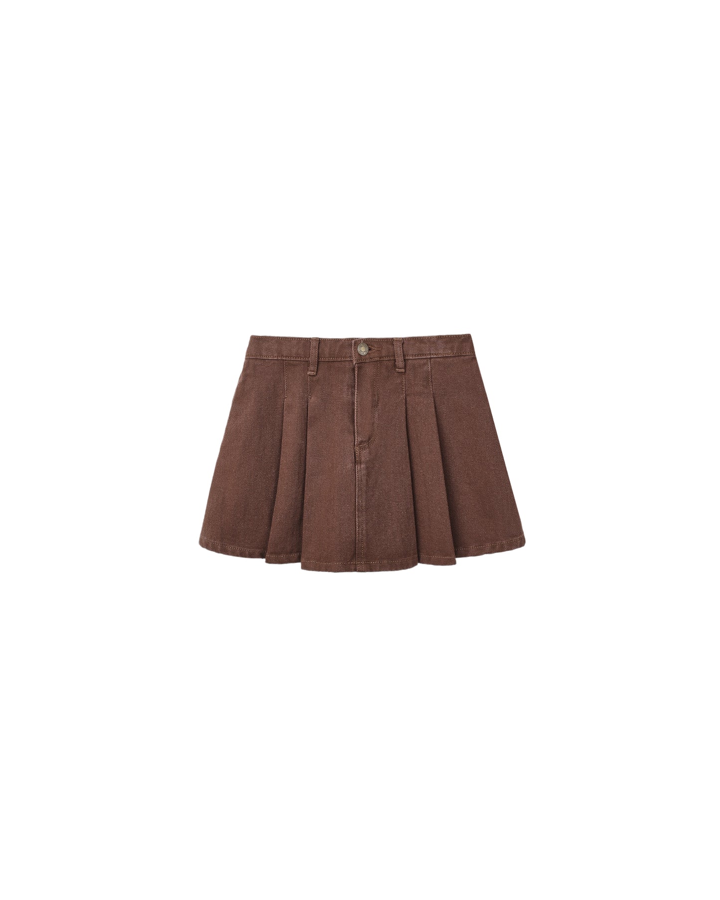Brown Pleated Denim Skirt