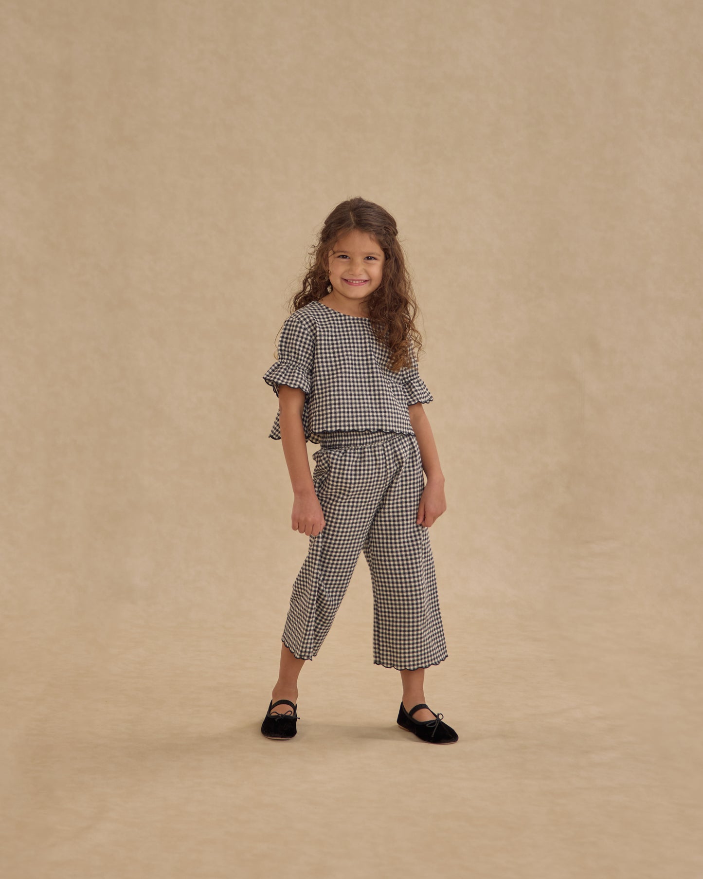 Black Gingham Wide Leg Pants