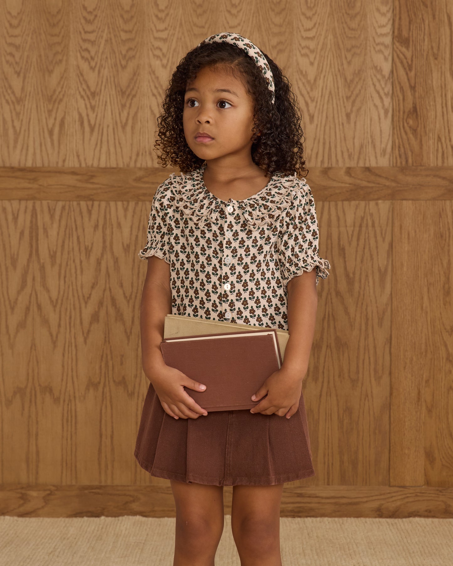 Brown Pleated Denim Skirt