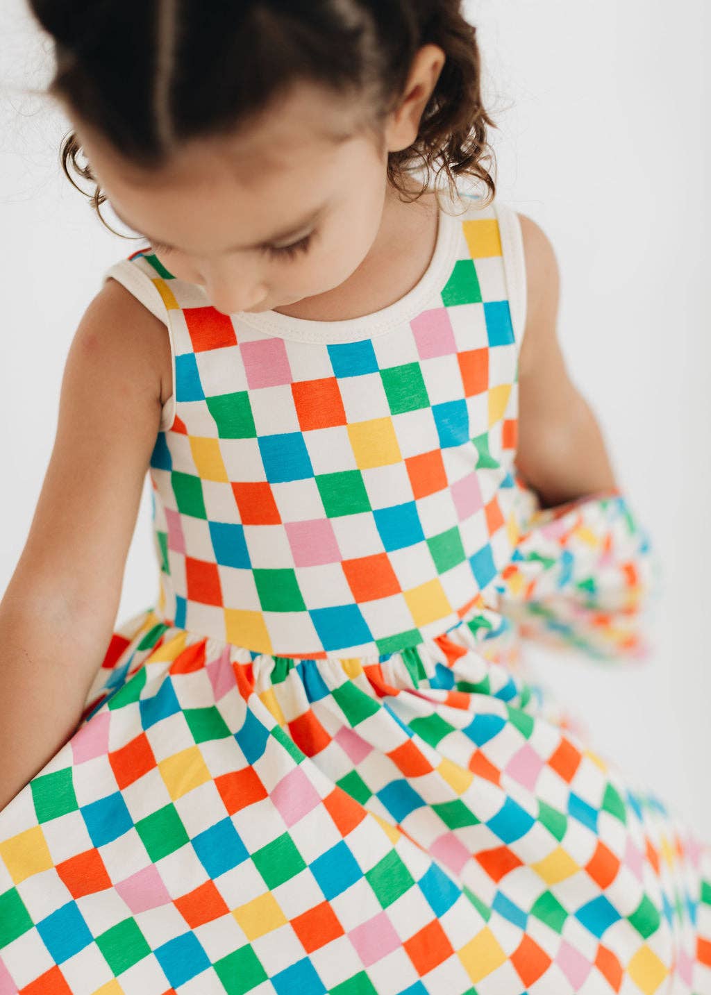 Sleeveless Twirl Dress in Party Checkers