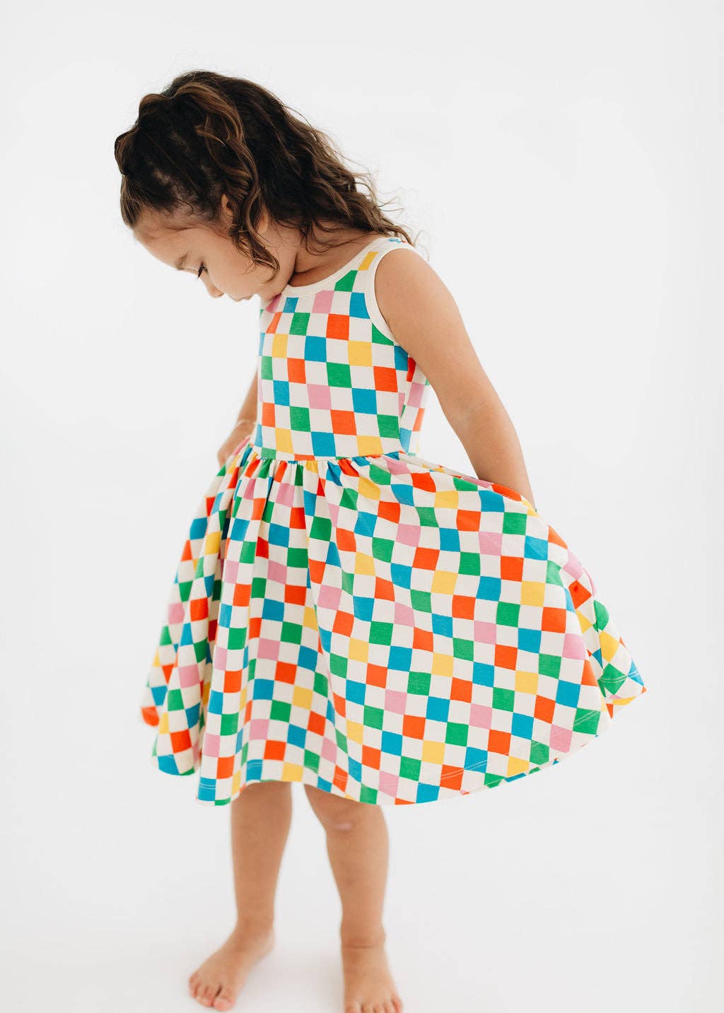 Sleeveless Twirl Dress in Party Checkers