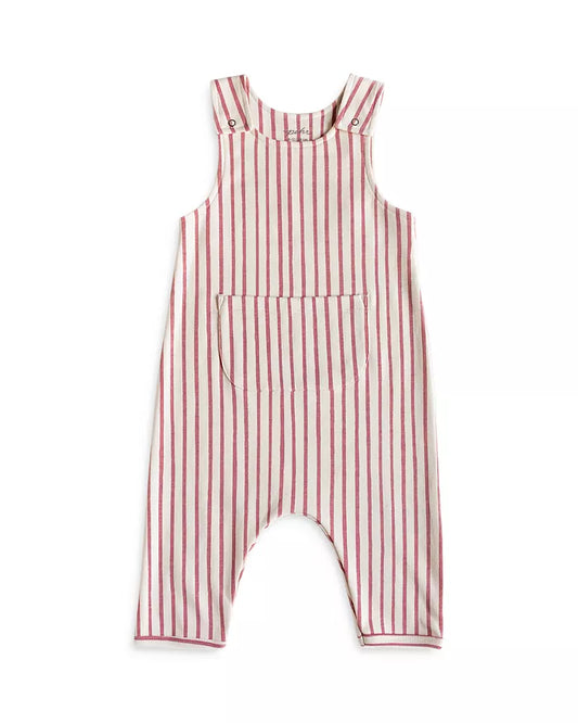 Red "Stripes Away" Organic Cotton Overall Romper