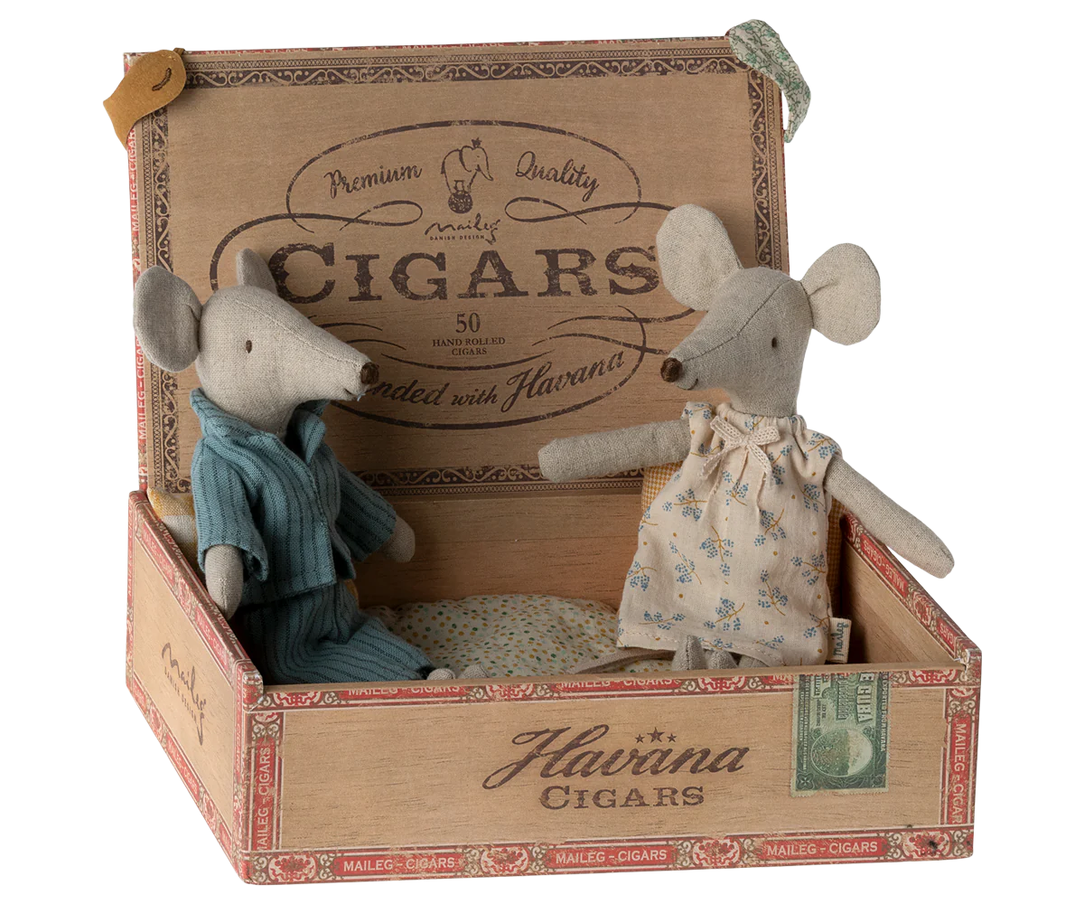 Mum & Dad Mice in Cigarbox