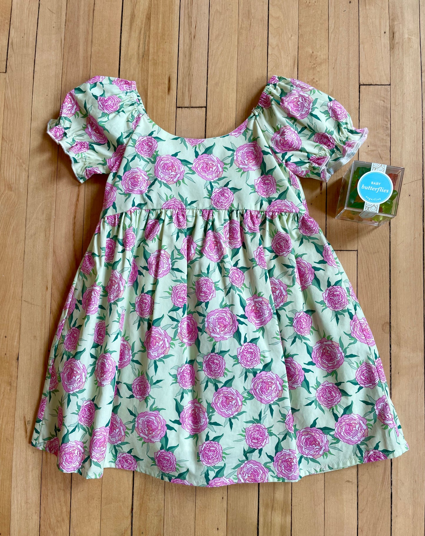 Mini Ella Pink and Green Peonies Dress