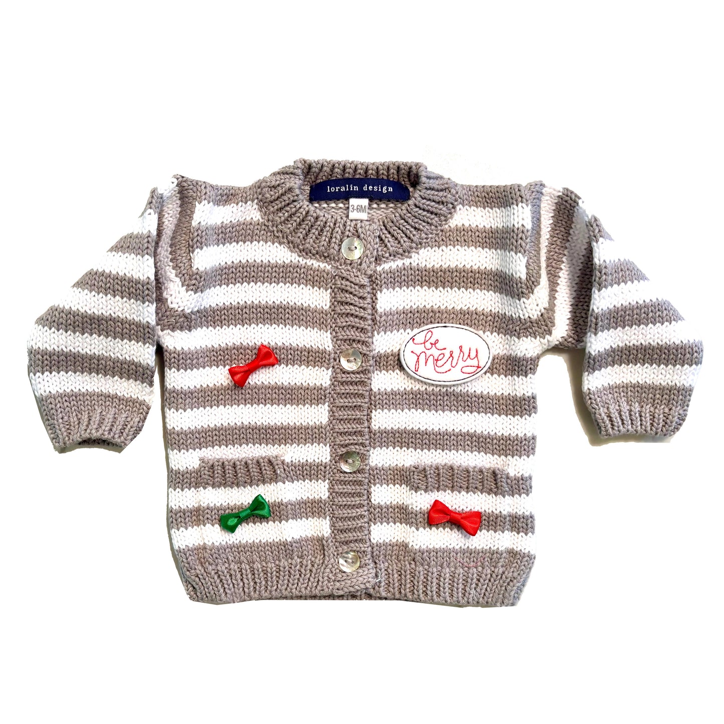 "Be Merry" Taupe/White Cardigan