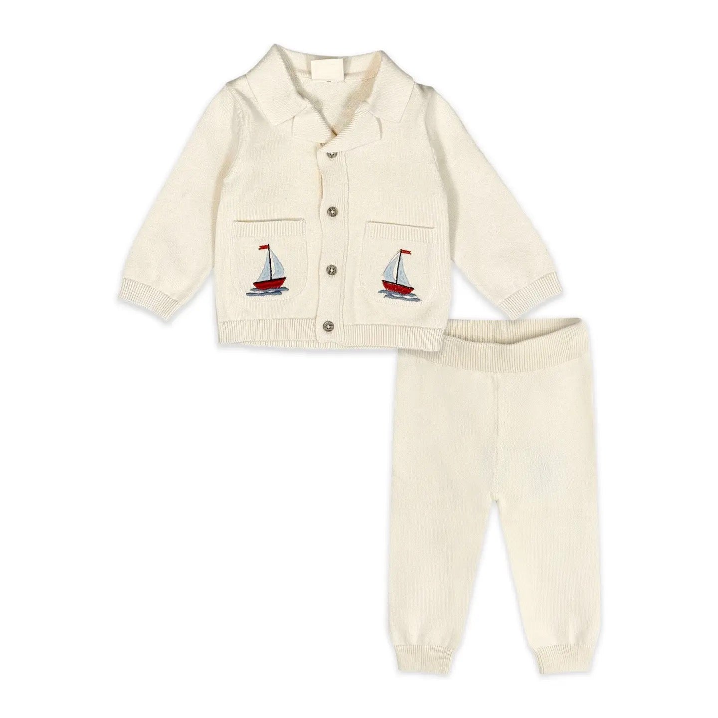 Sailboat Embroidered Pocket Knit Pant Set