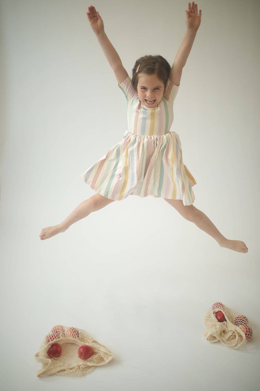 Short Sleeve Twirl Dress in Pastel Stripes