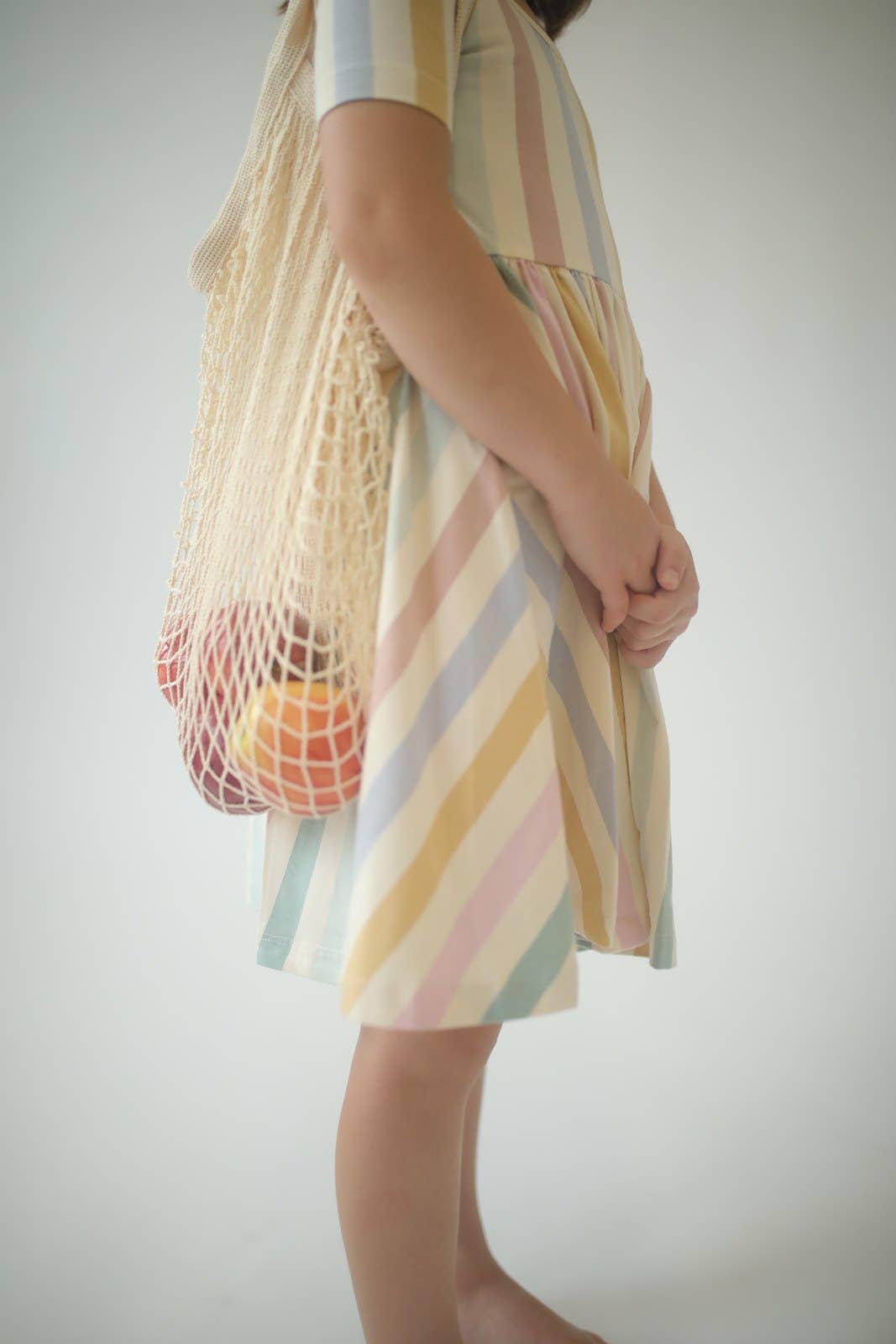 Short Sleeve Twirl Dress in Pastel Stripes
