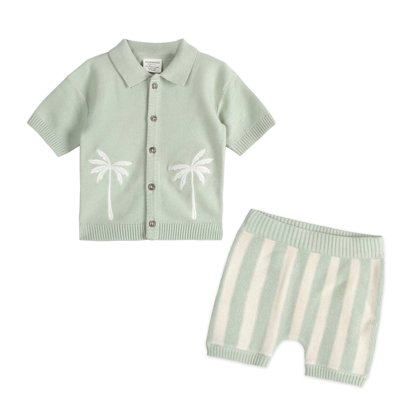 Palm Trees Embroidered Knit Short Set